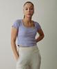Empebeu Ribbed Deep Neck Crop Short Sleeve Misty Blue