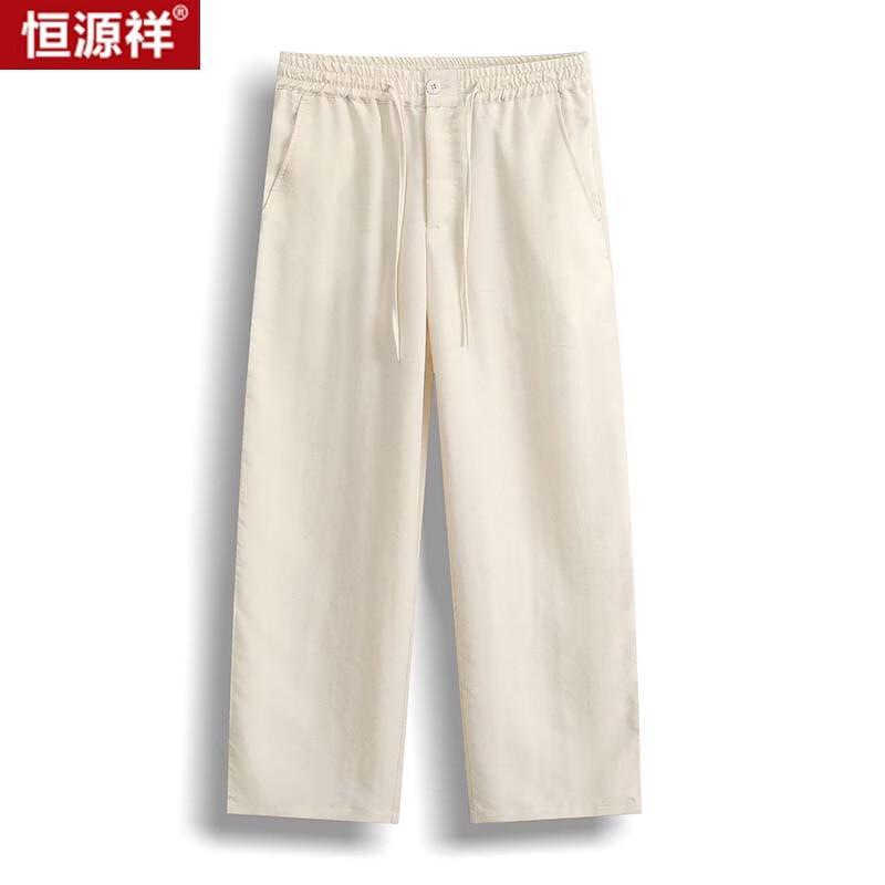 Hengyuanxiang Men s Tencel Linen Straight-Leg Casual Pants L