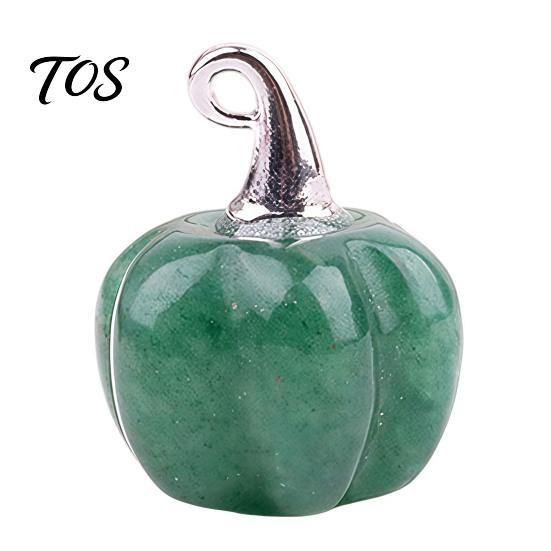 Mini geschnitzte Kürbis-Ornamente Natürlicher Kristall-Anhänger, Stein-Charm mit Mikro-Landschafts-Accessoires Metallhaken, Halloween-Dekoration, Ferienhaus