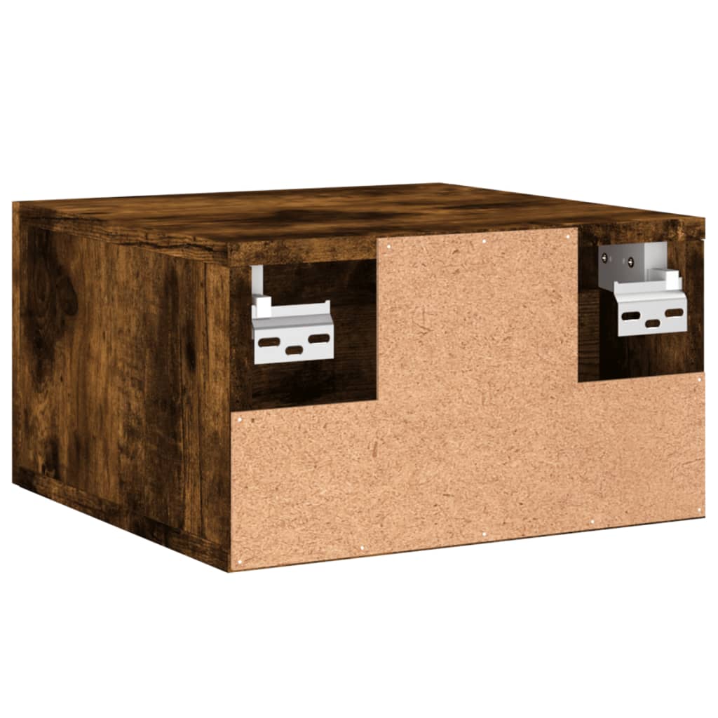 Wall Mounted Nightstand in Smoked Oak 35 x 35 x 20 cm