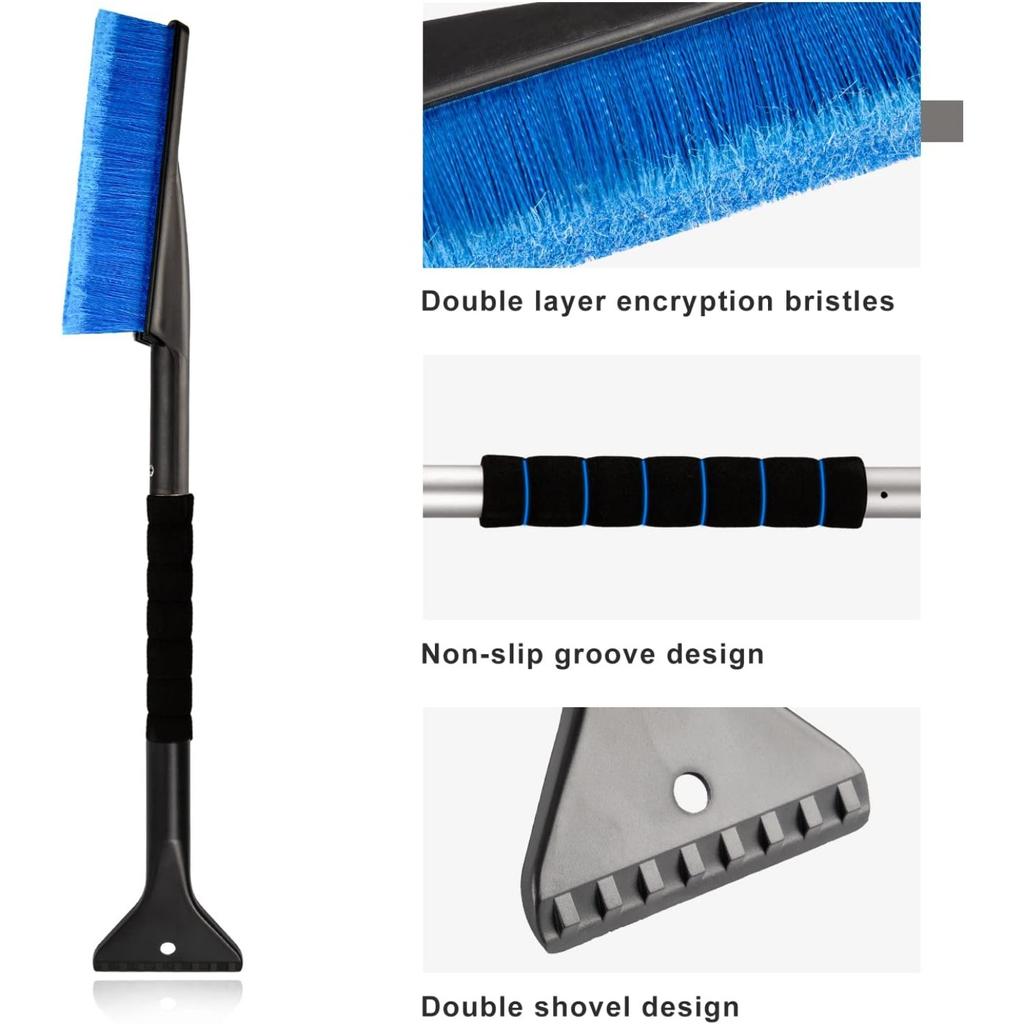 Car Ice Scraper Snow Brush, 2 In 1 Car Cleaning Brush, Snow Brush, Car Snow Brush, Retractable Winter Snow Brush with Non-Slip Foam Handle