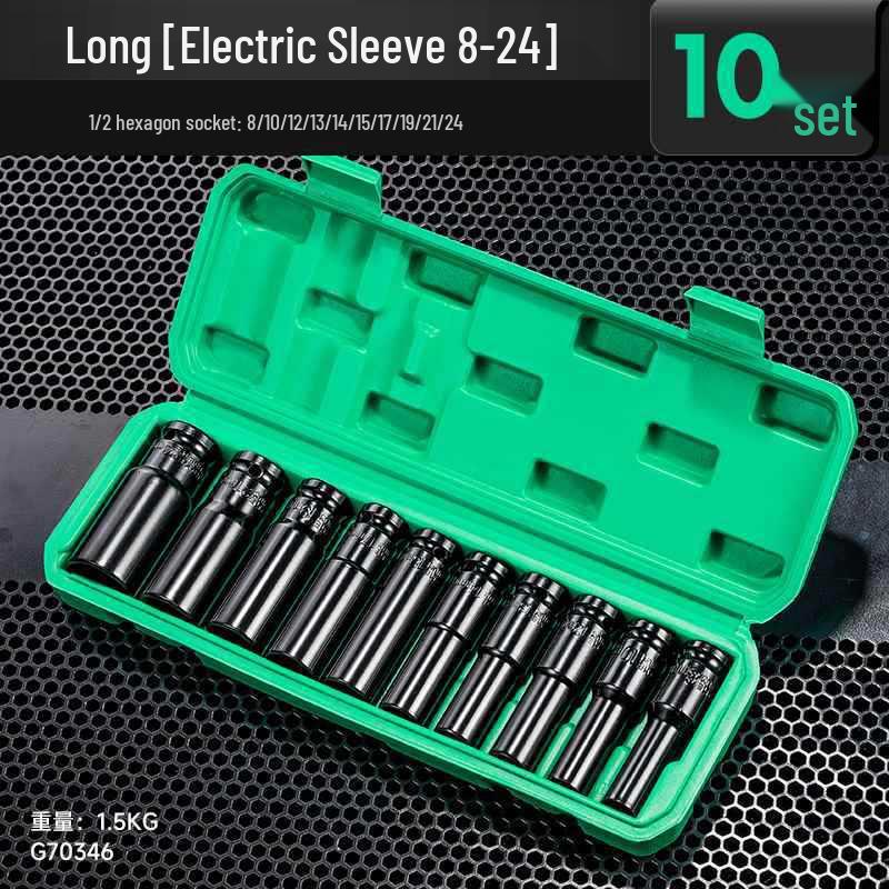 Extended Electric Socket Wrench Set with Large, Medium & Small Hexagonal Air Gun Heads for Auto Repair