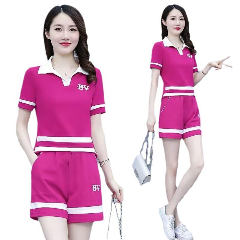 Women's 2024 Summer Stylish Korean Polo Lapel Short-Sleeve Shorts Set