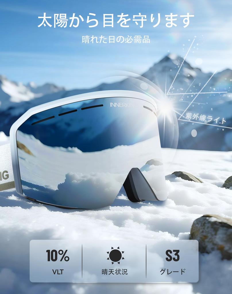 Innerking Ski Glasses Double Wide Field of Flat Helmet UV Impact Heat Flame Suitable for Men and Snow Sports Adjustable Snowboard Anti-Fog Goggles,