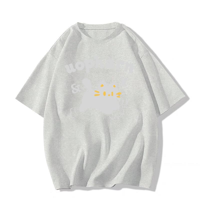 

Тяжелая женская футболка из чистого хлопка с коротким рукавом черного цвета - Летний свободный дизайн 2025 M хизер серый