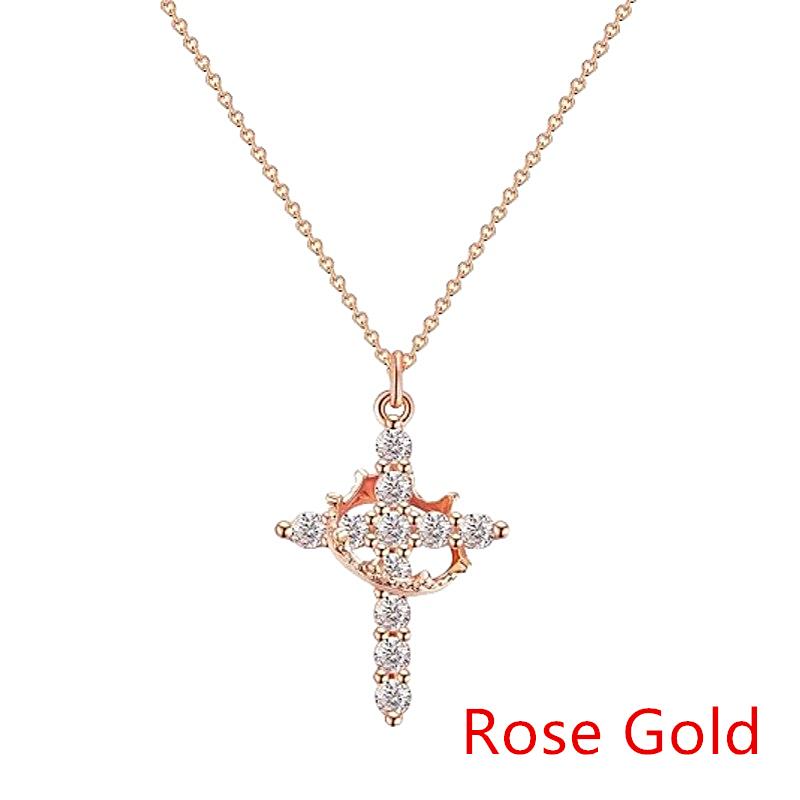 Rotatable Crown Cross Zircon Choker Necklace Earrings Rings for Women Stainless Steel Cross Chain Christian Prayer Jewelry Gift