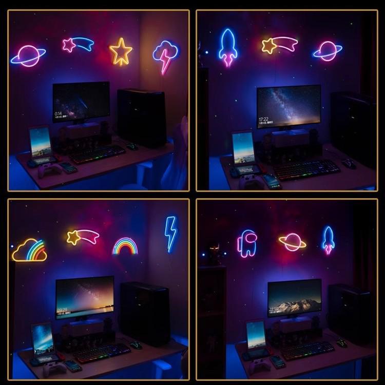 LED Neon Butterfly & Planet Wall Light - Decorative E-sports, Bar, and Photo Prop Night Light