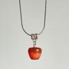 Red Big Apple Shape Pendant Necklace Simple Transparent Glass Puffy Love Apple Beaded Crystalchain Necklace