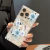 Clear Square Back Tube Case Protection For iPhone 16 ProMax 14 Pro Max 15 Plus 12 13 11 Anti-Oxygen,Pinkish-Blue Flowers Pattern Casing
