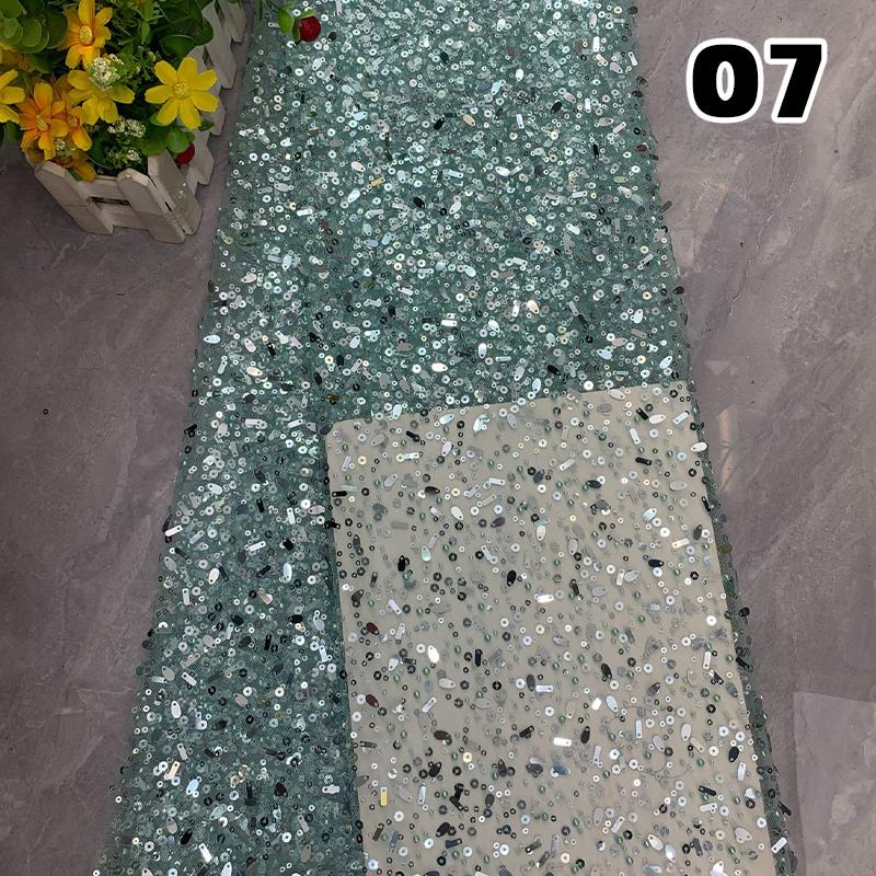 1 Yard Luxury African Heavy Bead Lace Sequins Fabric For Diy Sewing Wedding Party Dress Sparkly Transparent Tulle Lace Fabric