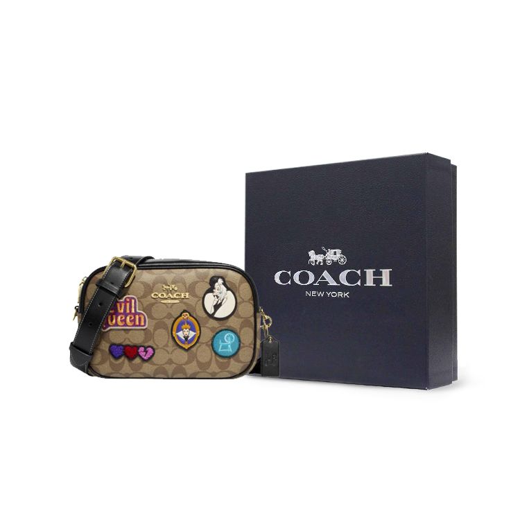 Coach X Disney Jamie 25 Classic Monogram Zip Cartoon Logo Decor Coated Canvas And Leather Crossbody Bag Medium Women Crossbody Bag CC151-IME7V