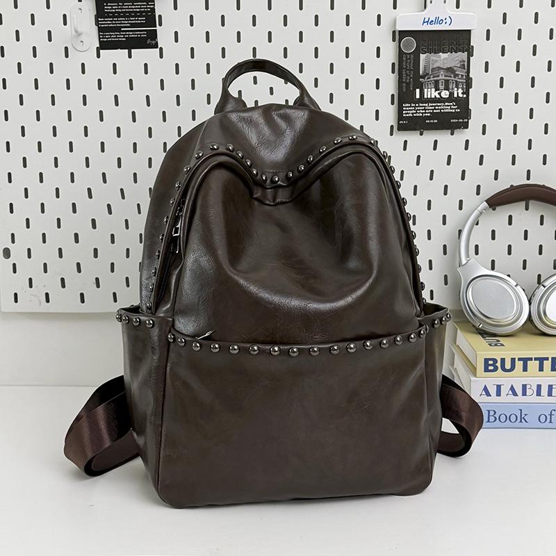 Schoolbag American Retro Backpack Women's 1011 New Large-capacity Fashion Travel Backpack Men's Soft Leather Student Schoolbag