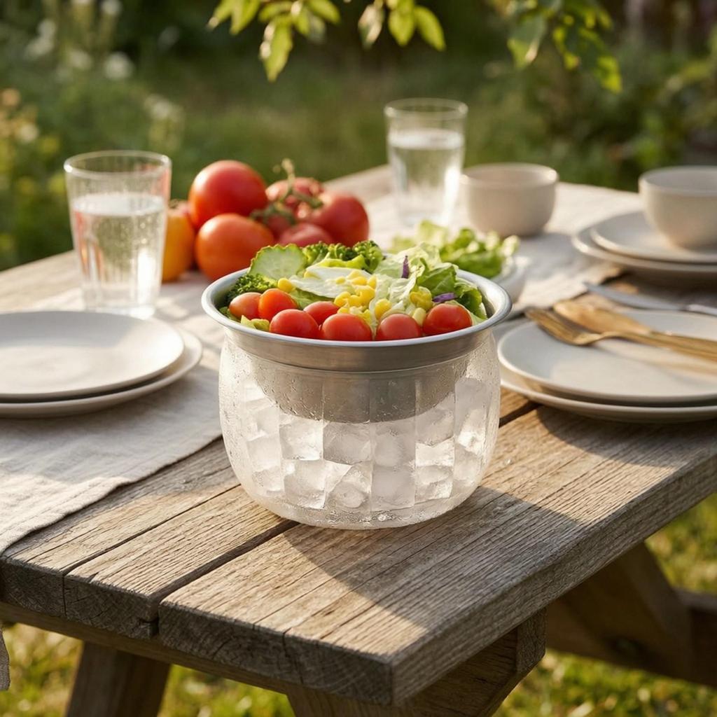 Stainless Steel Double Layer Chiller Bowl Sturdy for Camping