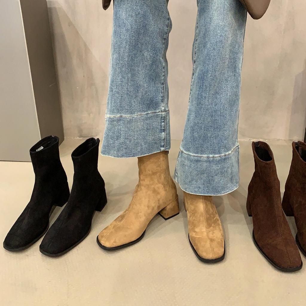 Coarse Heel Khaki Small Short Boots Women's Shoes Autumn and Winter Korean Foreign Style Ankle Boots Martin Boots