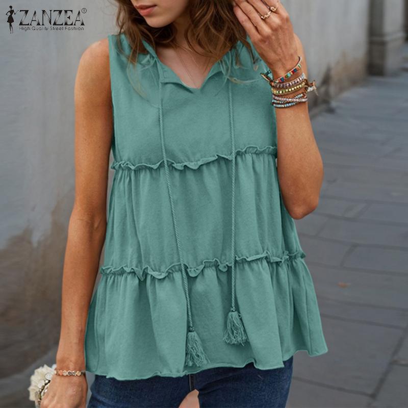 ZANZEA Dámské ležérní letní tílka bez rukávů s výstřihem do V