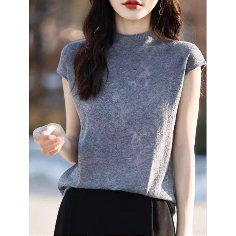 Women's Half High Neck Knitted T-shirt Base Half Sleeve Slimming Knitted T-shirt