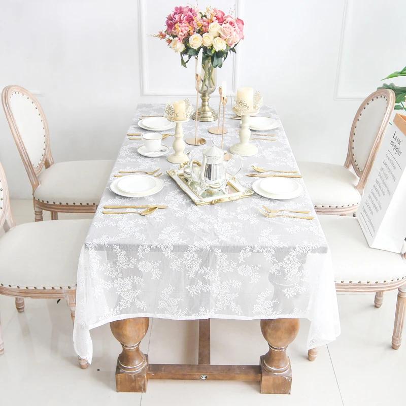 White Lace Tablecloth for Wedding Party Hotel Thin Light Table Cover Rectangular Tablecloth Elegant Flowerpattern Table Cloth