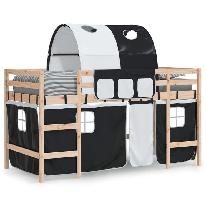 VidaXL Lit Mezzanine Enfants et Tunnel, Lit Surélevé pour Enfants avec Échelle, Meuble de Rangement Chambre, Moderne, Blanc 3206982