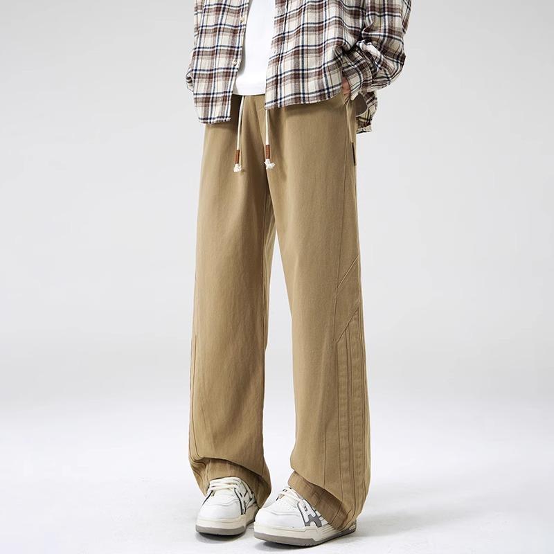 American trendy casual pants men's loose straight khaki overalls spring and autumn drape wide-leg trousers