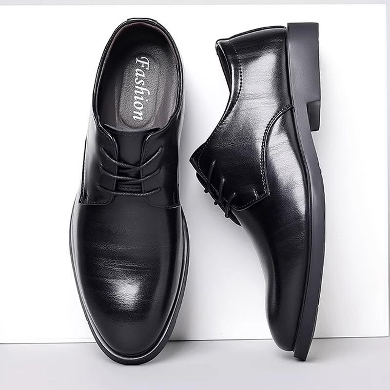 Mens Premium Leather Dress Shoes British Style Formal Oxfords Wedding Groom Breathable Business Derby Shoes Non-Slip Sole Autumn