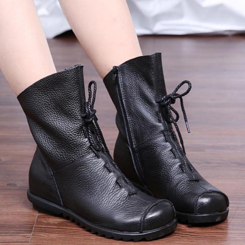 Genuine Leather Women Boots with Fur Soft Cowhide Women's Winter Shoes Ankle Boots