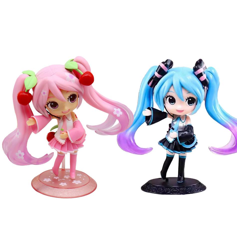 Anime New Hatsune Miku Figure Mini Character Ornaments Kawai Pink Green Hatsune Home desk Decoration Adult Toy kid Birthday Gift