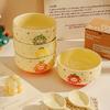 4 Set Funny Fruit Emojis Ceramic Tableware Cute Household Rice Bowl with Spoon Eating Dishes Soup Yogurt Dessert Bowls