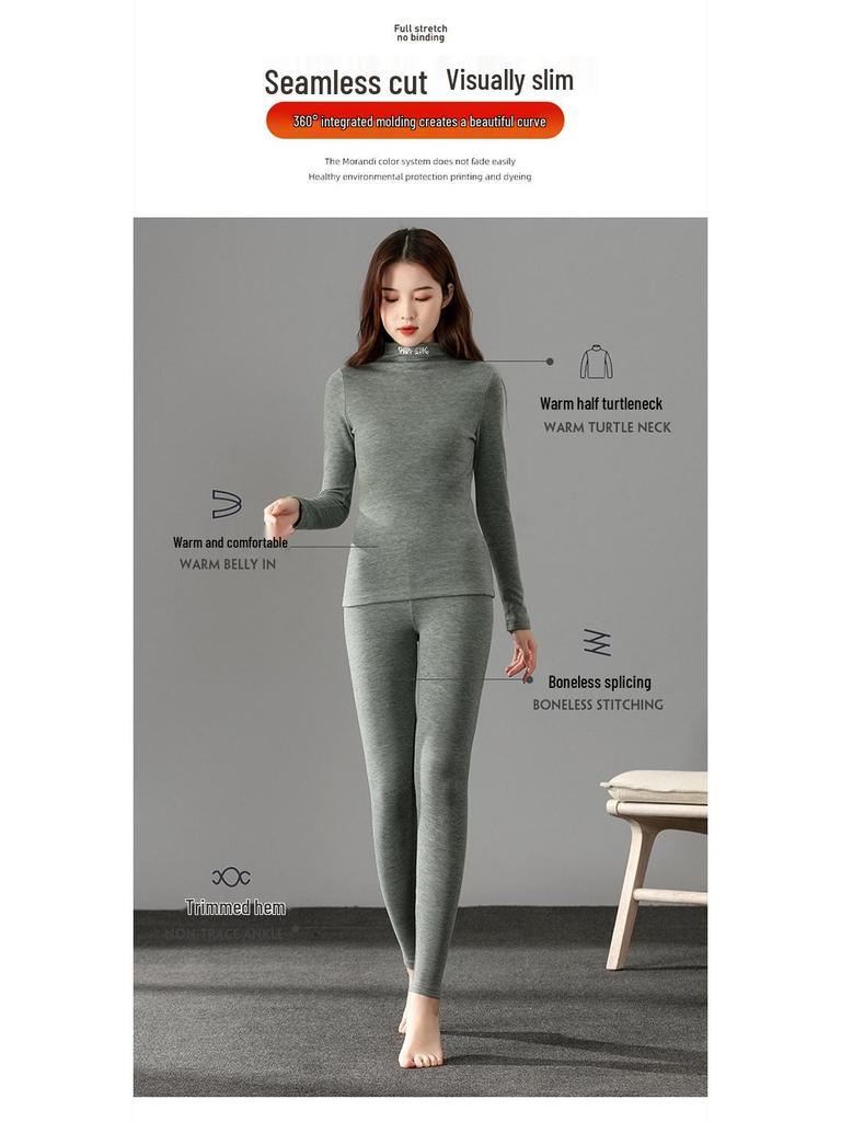 Women's High Waist Thermal Base Layer Pants & Top Set - Imitation Cashmere, Elastic, Plus Velvet Warmth for Autumn/Winter.