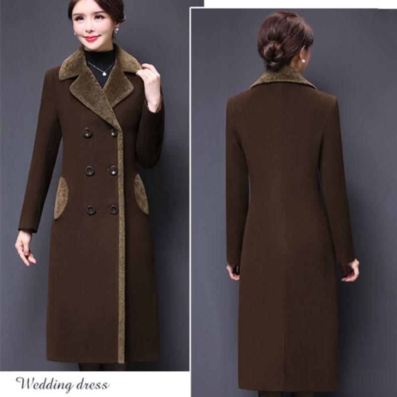 Abrigo de Mezclas de Lana para Mujer Invierno Moda Engrosado Cuello de Cachemir Chaqueta Larga Cálida Ajustada Abrigo Exterior Femenino Tallas Grandes M-5XL