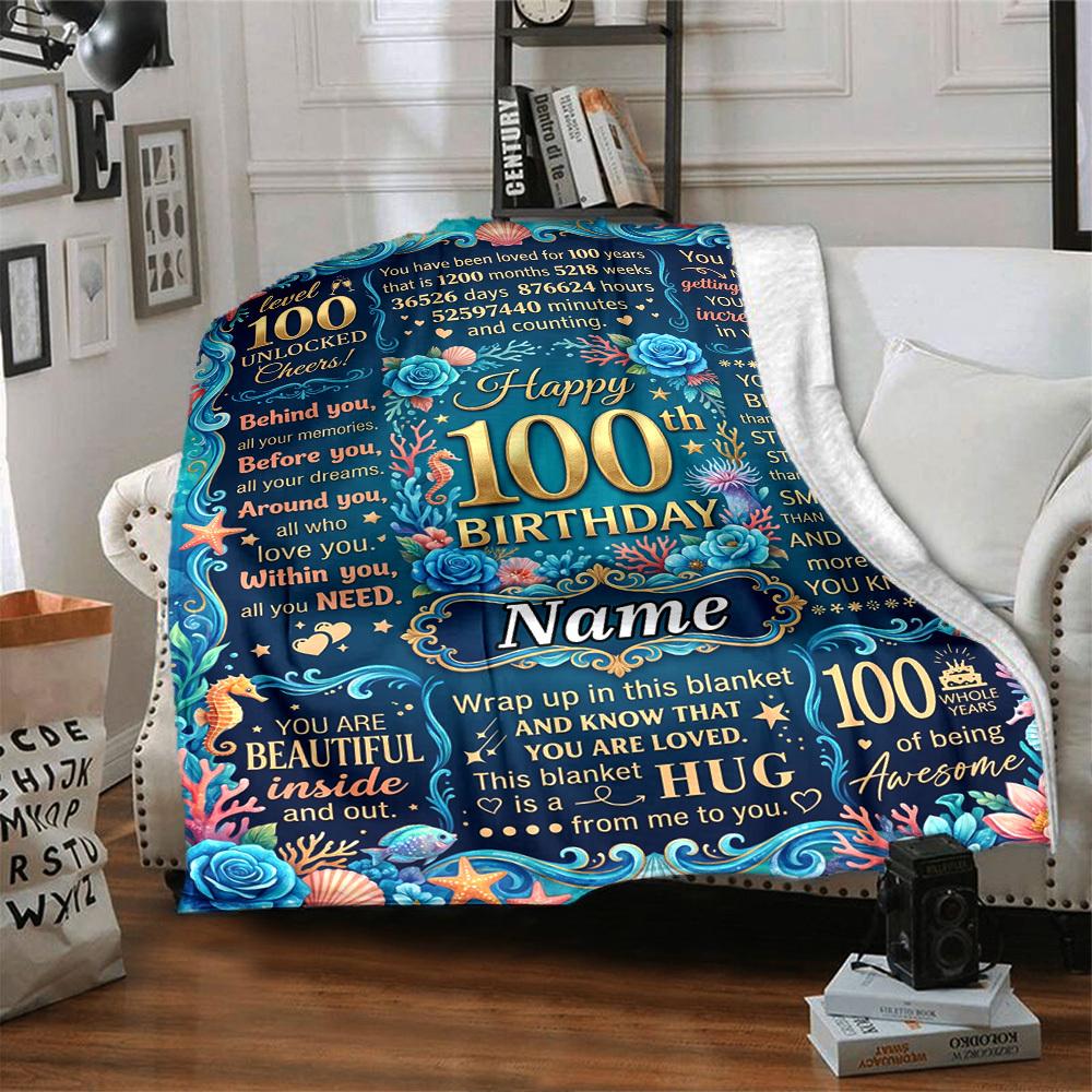 Happy 100Th Birthday 1926 Themed Blanket Personalized Name Soft Warm And Versatile For Sofa Bed Office And Travel Machine Washable Comfortable In All