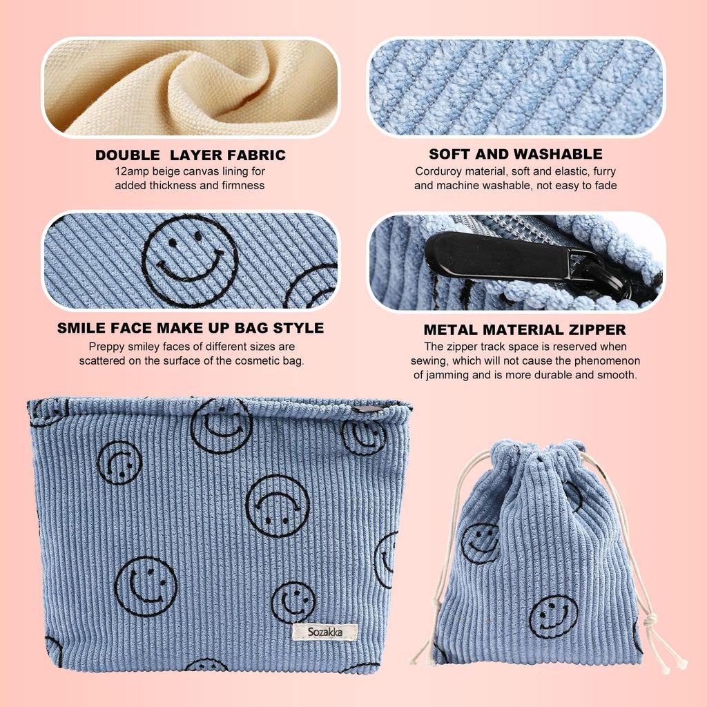 Trendy Large Capacity Corduroy Smile Face Crossbody Makeup Bag