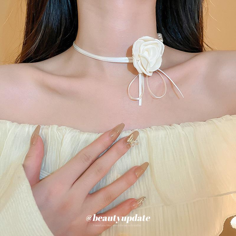 

Ribbon Pearl Flower Necklace Fairy Style Fashion Temperament Sweater Chain Personality Versatile New Jewelry
