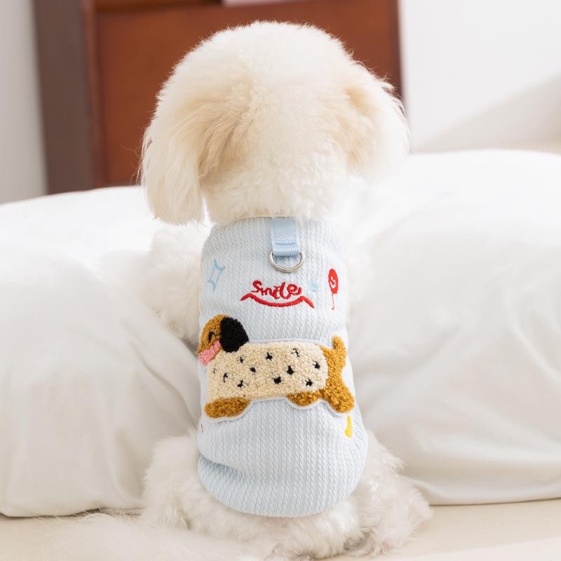 Spring Summer Cute Fun Puppy Towel Embroidered Teddy Bigbear Traction Vest Small Dog Cat Pet Clothes