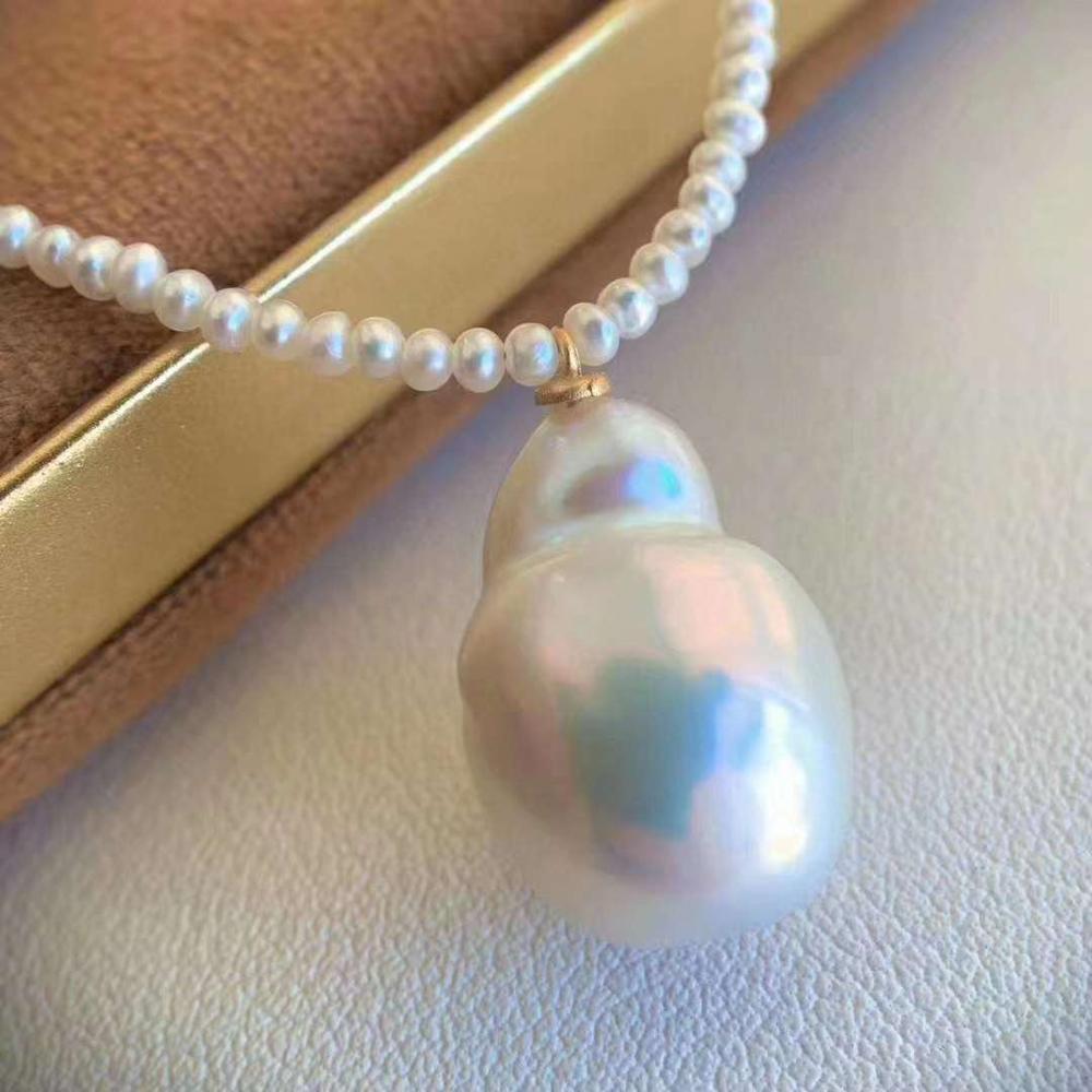 Fine Jewelry Genuine Freshwater Cultured Big Fireball Baroque Pearl Women Necklace Charm 16inches(40.64cm)