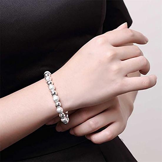 Women 8mm Glossy Embossed Beaded Bracelet Bangle Jewelry Wrist Decor