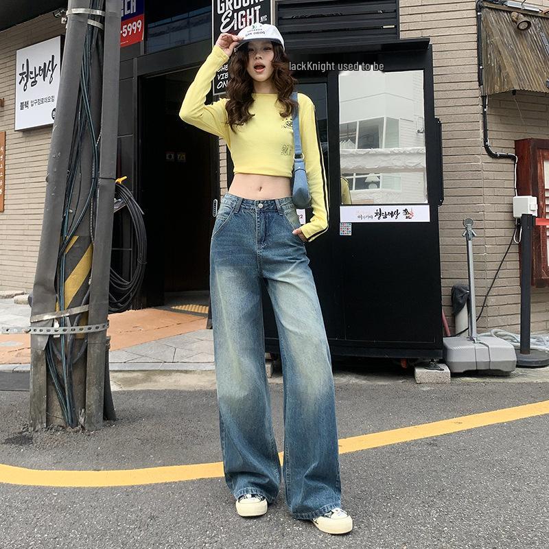 Women s Retro High-Waist Distressed Straight Jeans - Spring/Autumn 2025 Collection XS