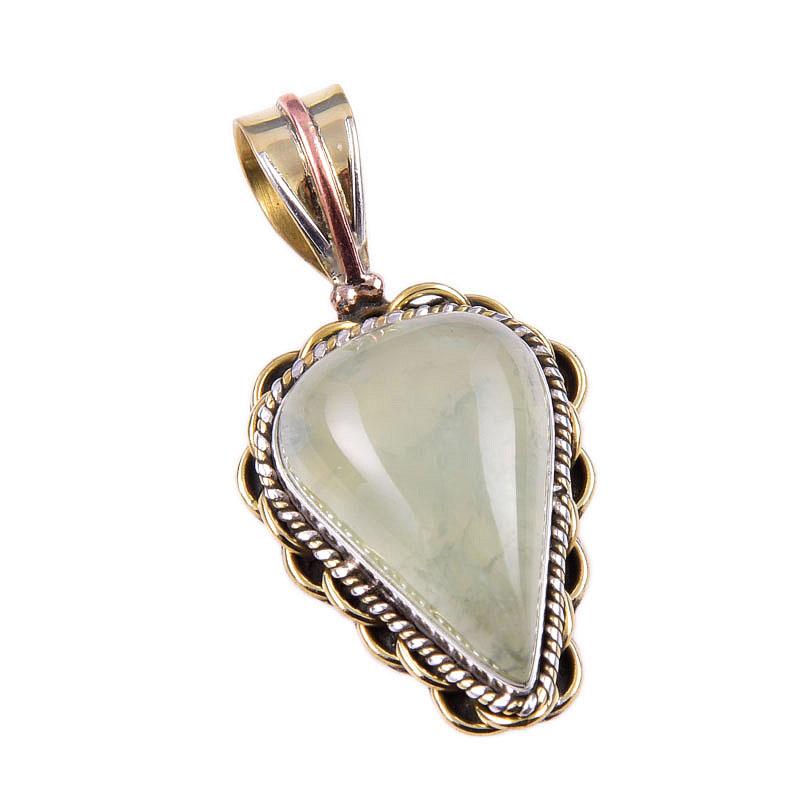 Natural Aquamarine Gemstone 925 Solid Sterling Silver TwoTone Pendant 1.50" A0J07