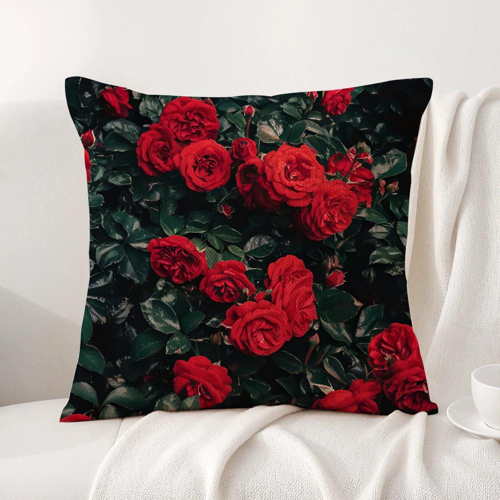 Hot Rose Cushion Cover Natural Linen Organic Fabric DoubleSided Printing Sofa Home Decor Breathable Bed Pillow