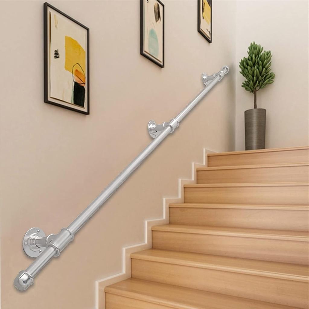 Moderne Handläufe für Treppen, Silber Metall Schmiedeeisen Handläufe Geländer 30-600cm Sicherheitsstützstange | Wandmontiertes Treppengeländer für Innen