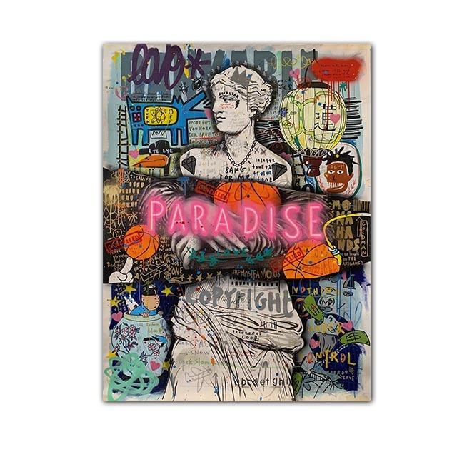 Graffiti Oil Painting Mona Lisa Modern Popular Posters and Prints Beard Living Room Wall Art Home Decoration Diagram