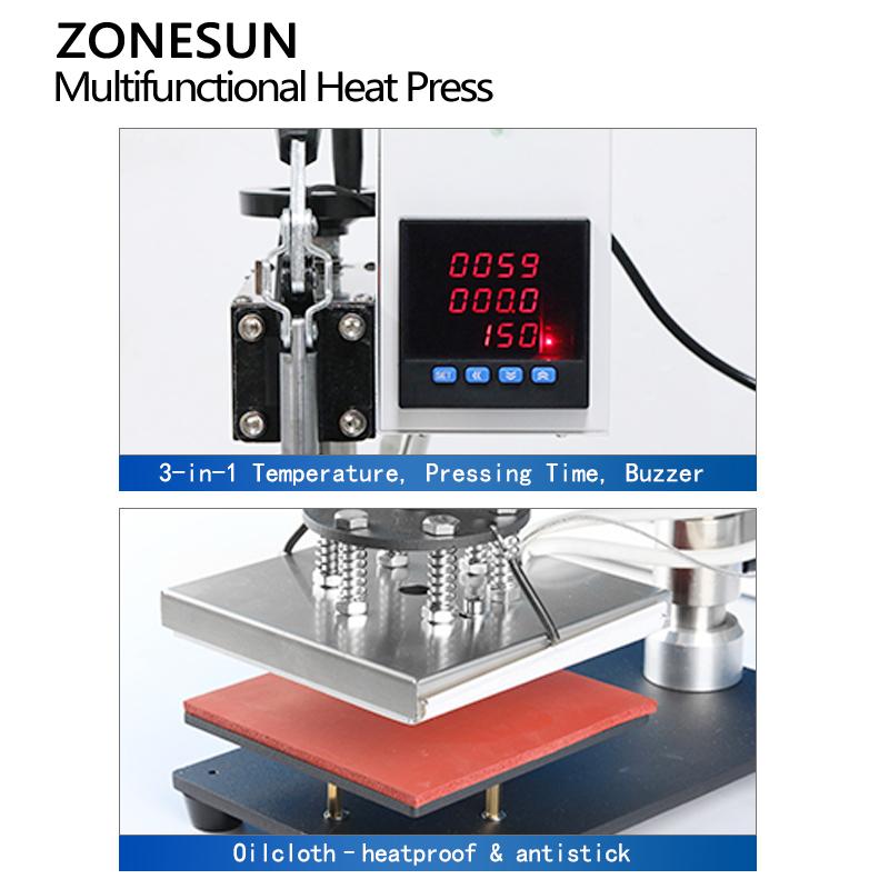 ZONESUN Digitale Multifunktions-Heißpresse Stempelwerkzeug 15x15cm für T-Shirts Mauspads Einlegesohlen Leder Pyrografie ZS-90ZY
