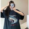Black short-sleeved printed t-shirt women's 2026 new summer loose trendy brand high-end design sense niche medium and long top