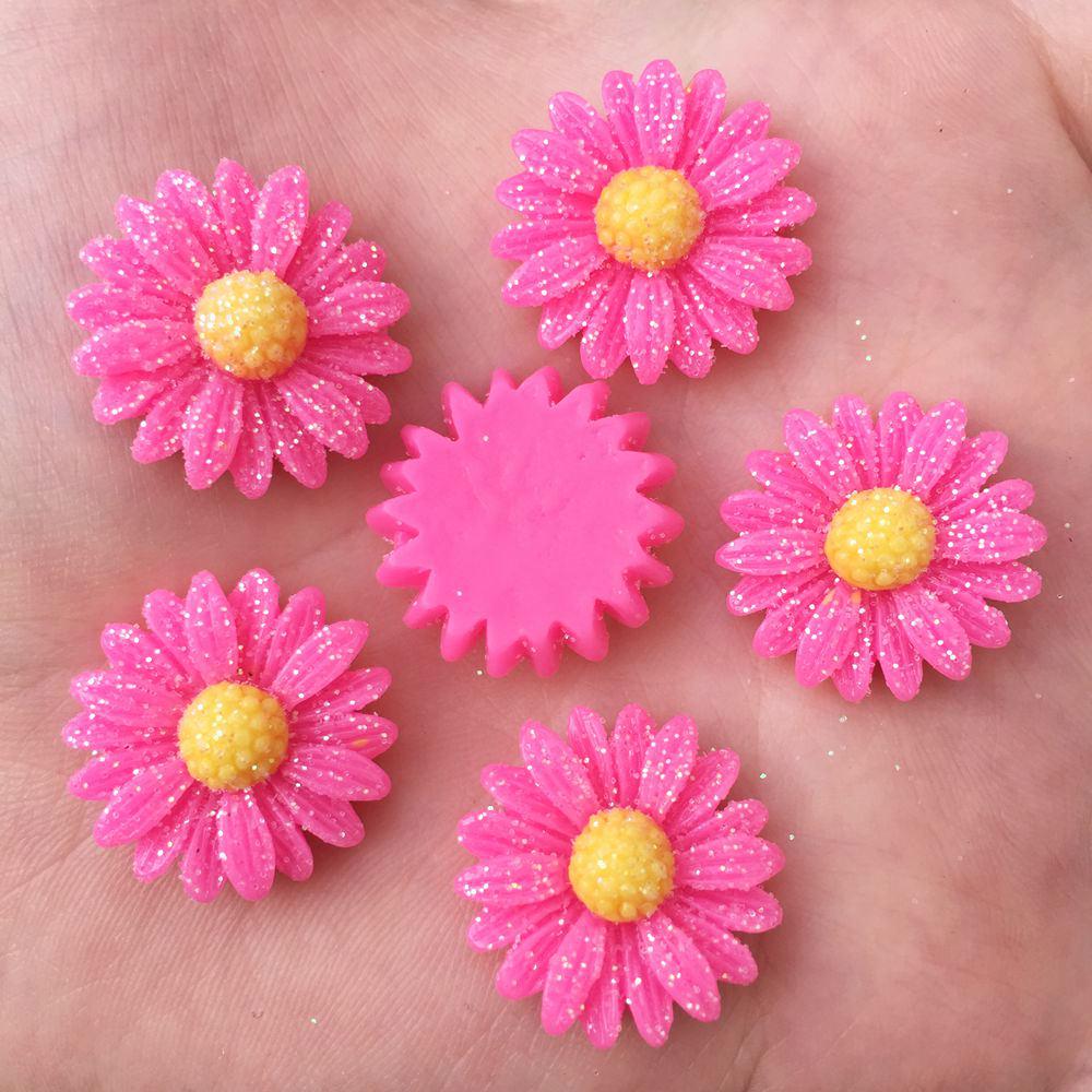 20pcs Resin 20mm Gold Powder Daisy Flower Flatback Rhinestone