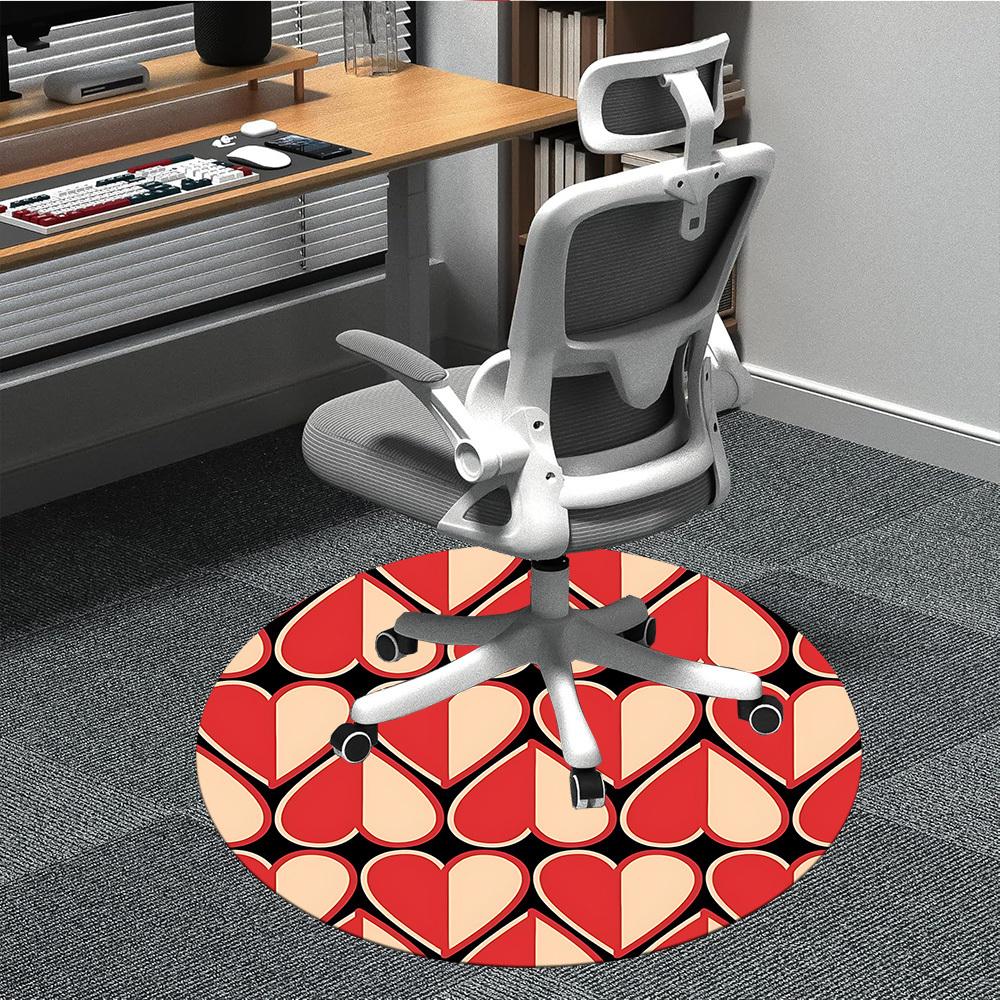 1pc Heart Print Office Round Rug, Carpet for Office, Gaming, Lightweight Round Floor Mat yy260208016