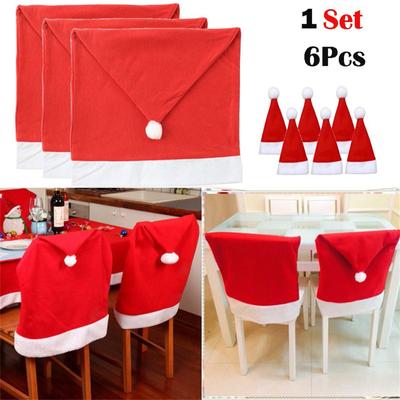 6PCS Santa Hat Chair Covers Christmas Decor Dinner Chair Xmas Cap Sets
