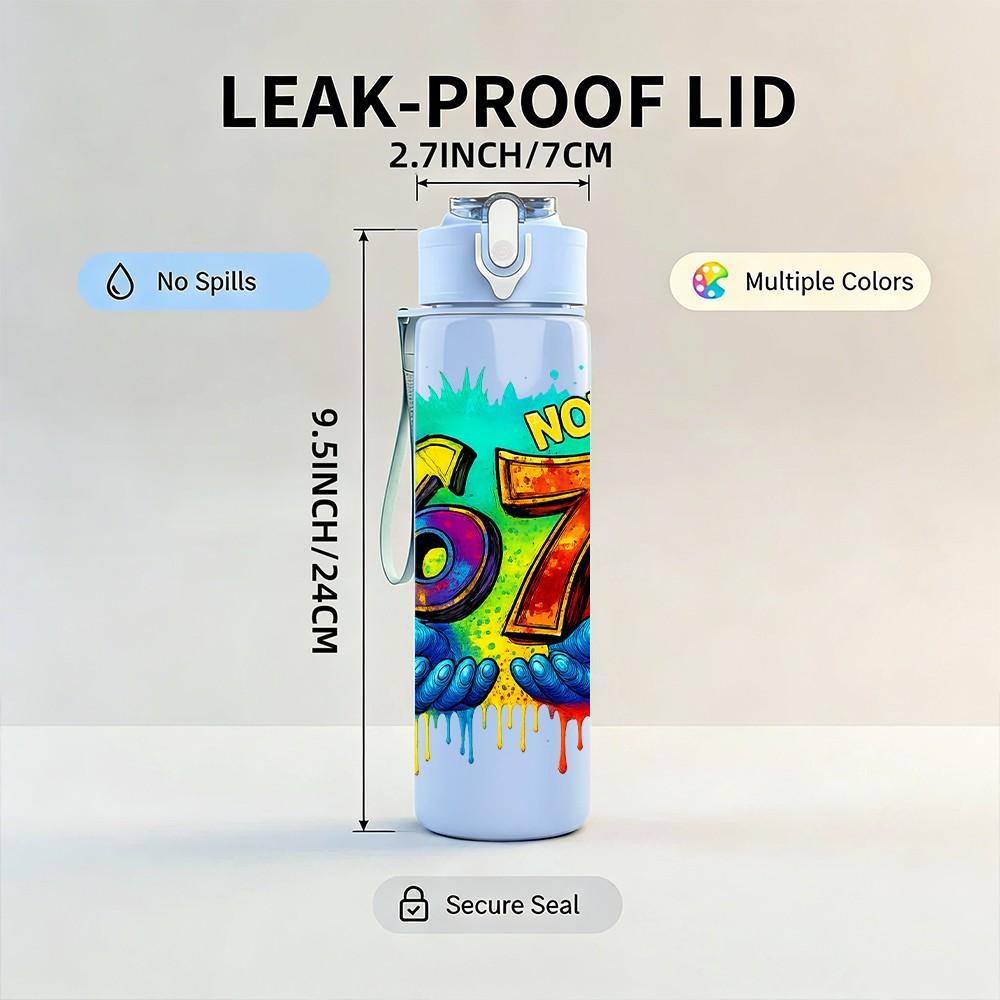 1 PZ Bottiglia d'Acqua Sportiva in Plastica Colorata 750ml con Stampa di Numeri Graffiti Sei Sette Tappo a Vite Anti-perdita con Cannuccia Pieghevole Adatta per Sport Ufficio Uso Domestico
