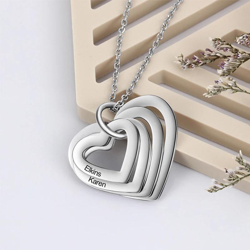 Custom Stainless Steel Engraved Necklace For Lover Family Gift Personalized Heart Pendant Jewelry