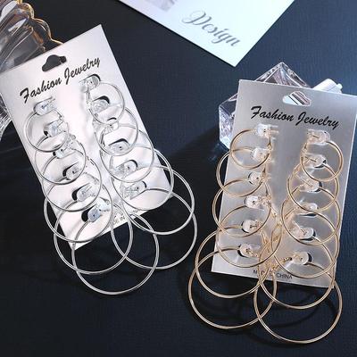 6 Pair/set Big Round Hoop Earrings for Women Circle Woman Ear Studs Jewelry Earring Sets