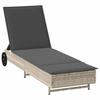 Sun Lounger with Wheels and Cushion Light Grey Poly Rattan