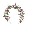 Artificial Green Plants Christmas Tree Garland Pine Cones Vine Wreath Red Berries Rattan Hanging Ornament Home Party Decoration
